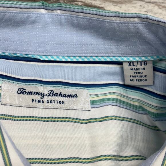 Tommy Bahama Blue White Mens XL Striped Pima Cotton Long Sleeve Button Up Shirt - Picture 4 of 10